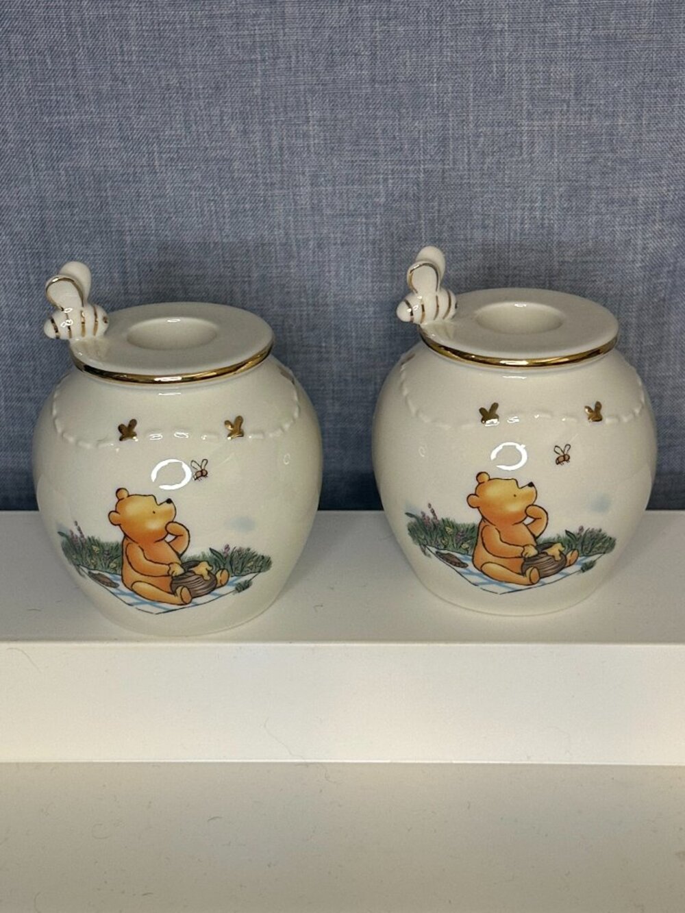 24 kt LENOX WINNIE THE POOH HONEY POT CANDLESTICKS set Disney Classic COA - Picture 5 of 16